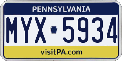 PA license plate MYX5934
