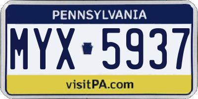 PA license plate MYX5937