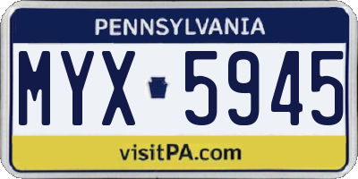 PA license plate MYX5945