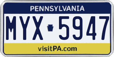 PA license plate MYX5947
