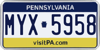 PA license plate MYX5958