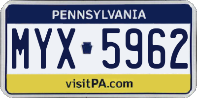 PA license plate MYX5962
