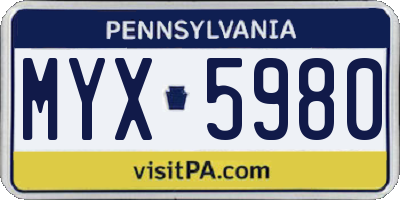 PA license plate MYX5980