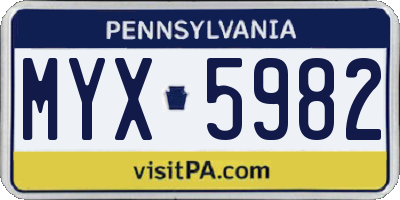 PA license plate MYX5982