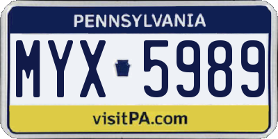 PA license plate MYX5989