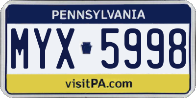 PA license plate MYX5998