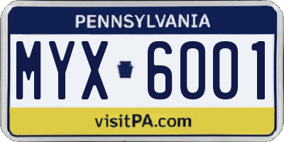 PA license plate MYX6001