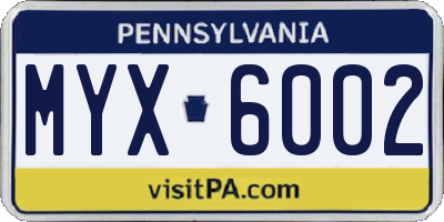 PA license plate MYX6002