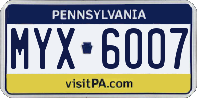 PA license plate MYX6007
