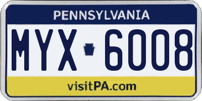 PA license plate MYX6008