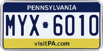 PA license plate MYX6010