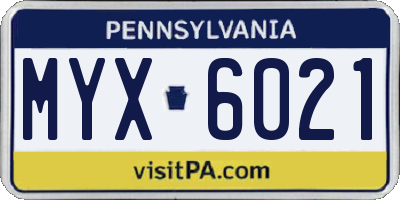 PA license plate MYX6021