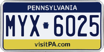 PA license plate MYX6025
