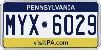 PA license plate MYX6029