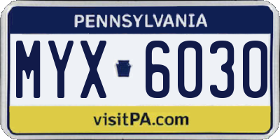 PA license plate MYX6030