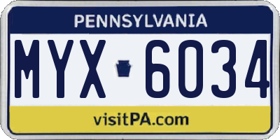 PA license plate MYX6034