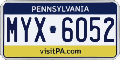 PA license plate MYX6052