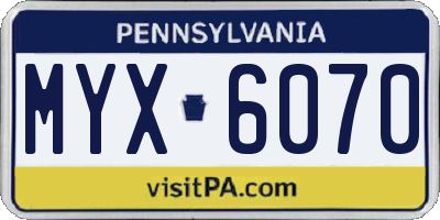 PA license plate MYX6070