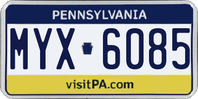 PA license plate MYX6085