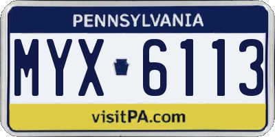 PA license plate MYX6113
