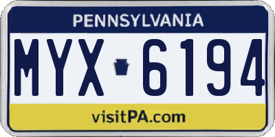 PA license plate MYX6194