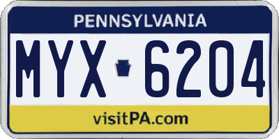PA license plate MYX6204