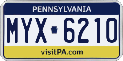 PA license plate MYX6210