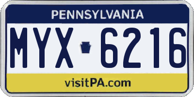 PA license plate MYX6216