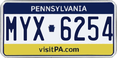 PA license plate MYX6254