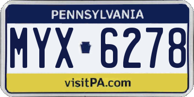 PA license plate MYX6278