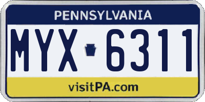 PA license plate MYX6311