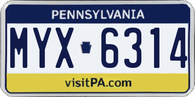 PA license plate MYX6314