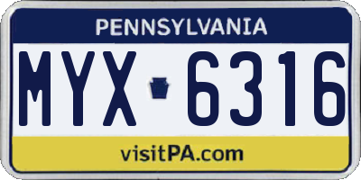 PA license plate MYX6316