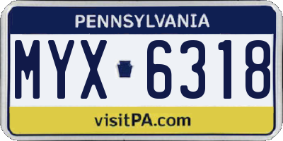 PA license plate MYX6318