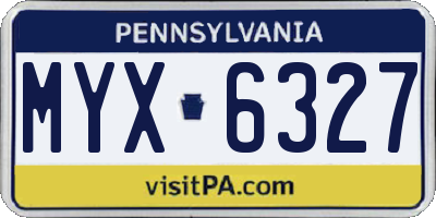 PA license plate MYX6327