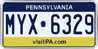 PA license plate MYX6329