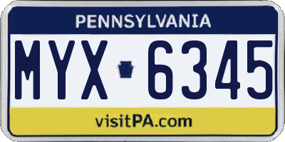 PA license plate MYX6345