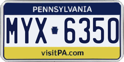 PA license plate MYX6350
