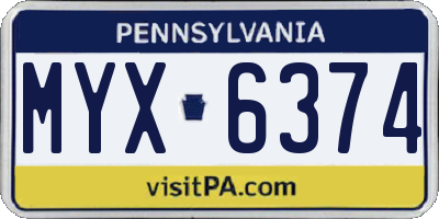 PA license plate MYX6374