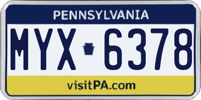 PA license plate MYX6378