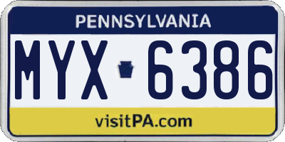 PA license plate MYX6386