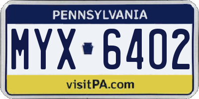 PA license plate MYX6402
