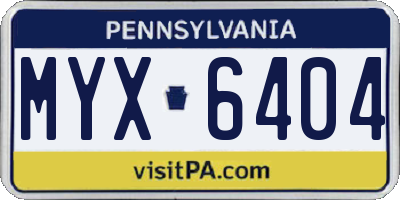 PA license plate MYX6404