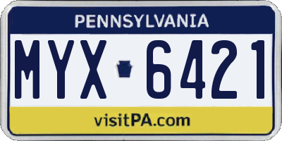 PA license plate MYX6421