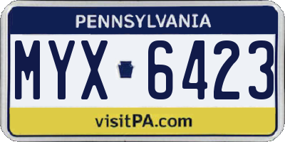PA license plate MYX6423