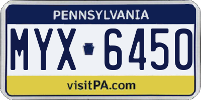 PA license plate MYX6450