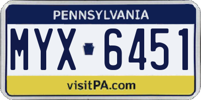 PA license plate MYX6451