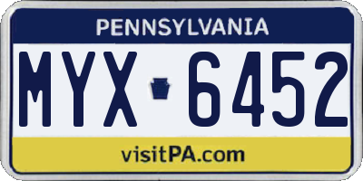 PA license plate MYX6452