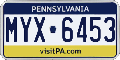 PA license plate MYX6453