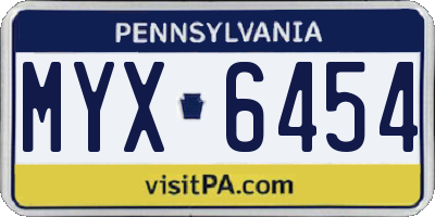 PA license plate MYX6454